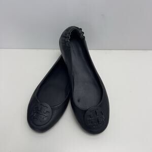 Tory Burch Minnie Travel Matte Black Leather Round Toe Ballet Flats Size 8